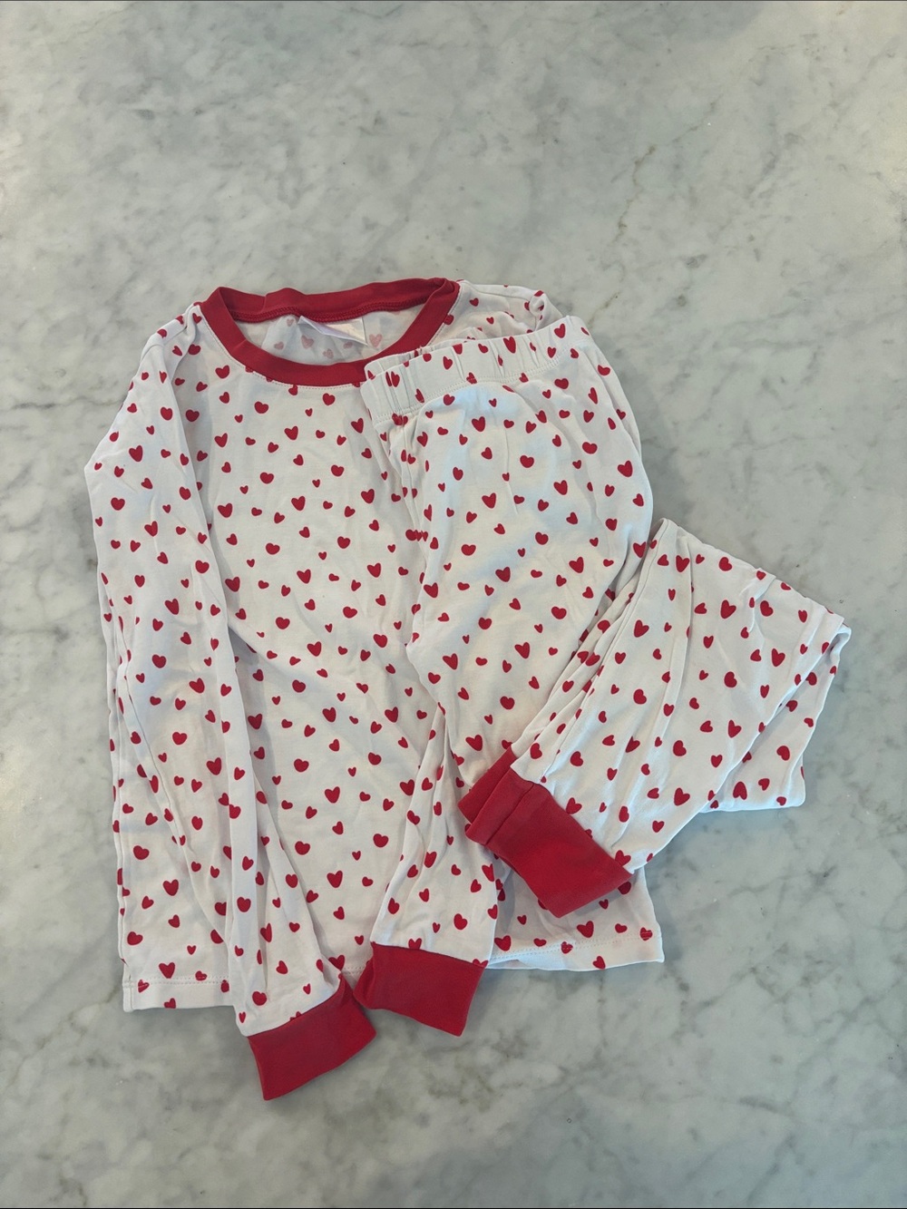 Kids Heart Print Pajama Set - White & Red